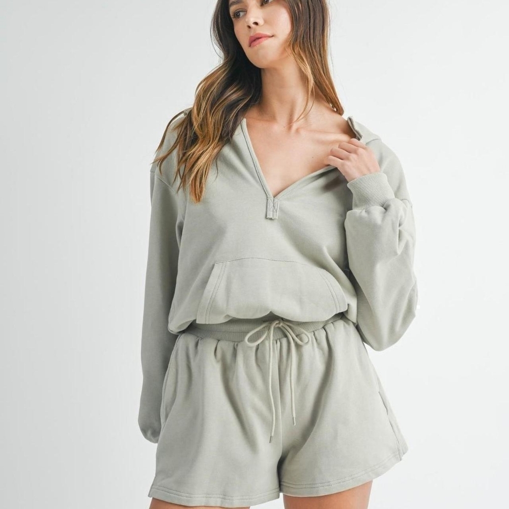 Relaxed Sage Half-Zip Romper